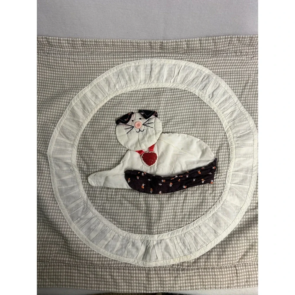 Crazy Cat Lady Handmade Tan Gingham Quilted‎ Cat Ruffle Pillow Sham Cover